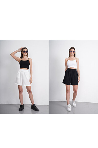 HG MODA Γυναικείο σορτς ψηλόμεσο 2 Πακέτο Μαύρο - Λευκό