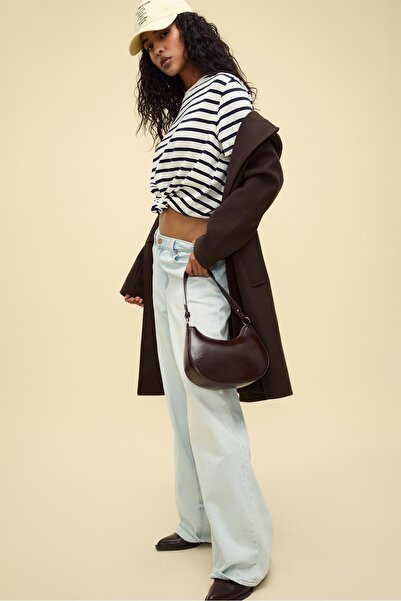 Stradivarius Yumuşak dokulu ve düğmeli midi kaban