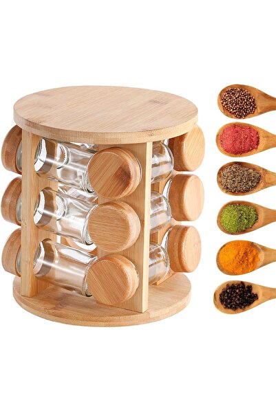 unbranded رف توابل خشبي دوار، رف توابل دوار