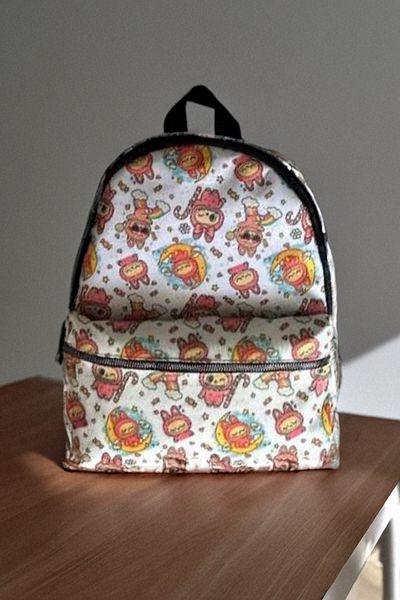 Karakedi White Labubu Collage Y2K School Backpack