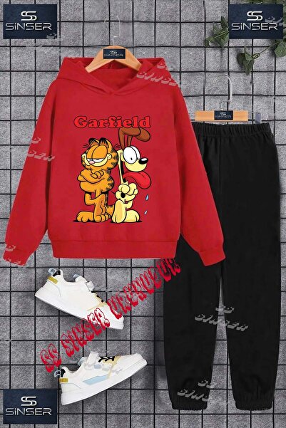 SS SİNSER طقم بدلة رياضية بغطاء للرأس مطبوع حسب الطلب للأطفال للجنسين "GARFIE...