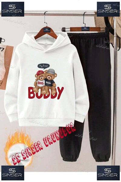 SS SİNSER Children's Unisex "My Best 2Li My Best" Special Printed Hooded Trac...