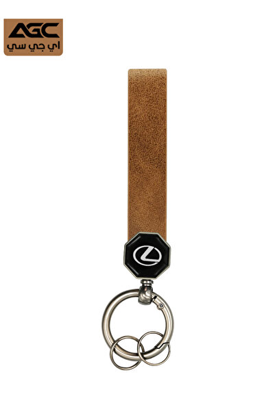 AGC LEXUS Keychain Brown Leather Strap with Metal Ring, 360° Rotation, Durabl...