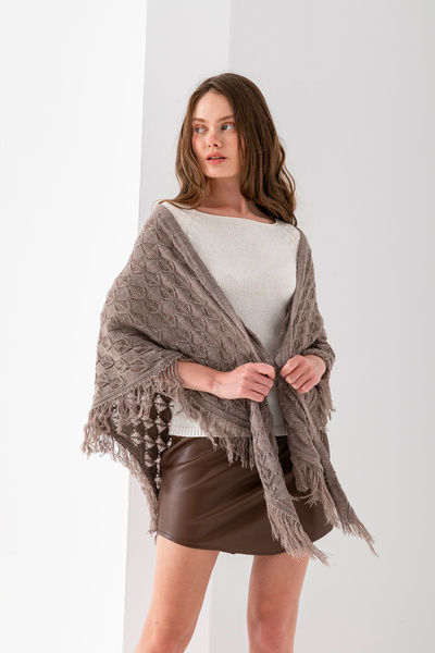 VEGA MODA Handmade Openwork Knitted Tasseled Triangle Shoulder Shawl – Cotton Triangel Boho Shawl Women