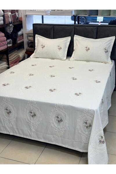 BERRY Ottoman Embroidered Pique Set 260/260 cm Coffee Flower