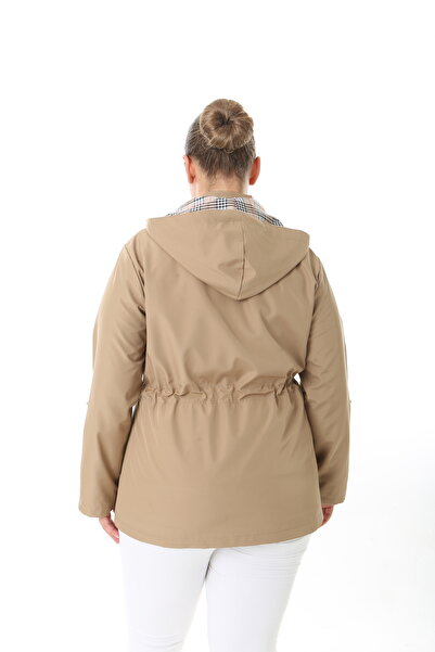 TUTveAL Collection Water Resistant Trench Coat, Hooded, Plaid, Mink Trench Coat Bonded Fabric Trench Coat