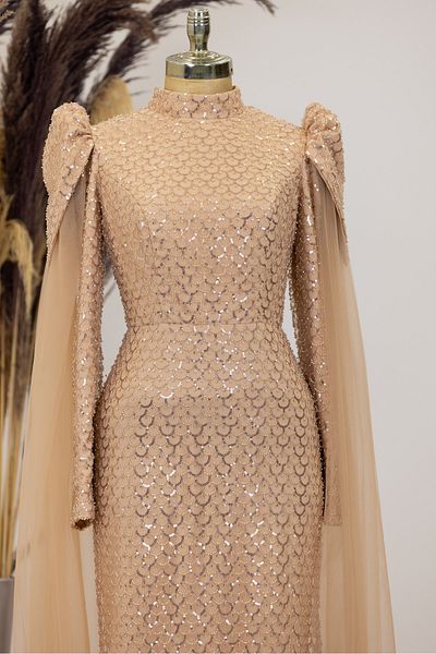 Surikka Noble Hijab Evening Dress with Sleeves Cape