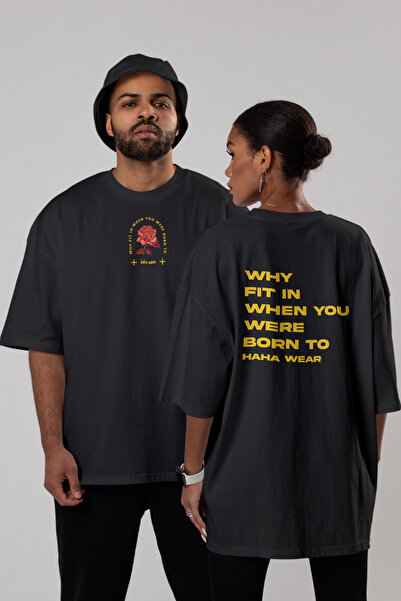 haha x ROSE Tricou oversize unisex, 100% bumbac, cu imprimeu și guler tip cre...