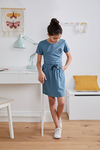 Tchibo Kids Girl Embroidered Midi Dress, Blue