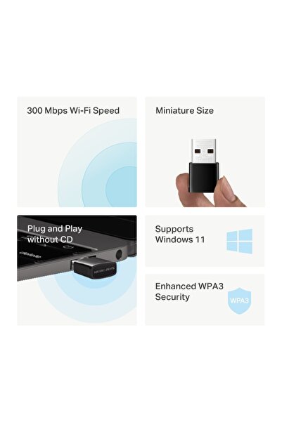 Mercusys MA12N | N300 Mbps Nano USB Adaptör | Kompakt Tasarım | Tak-Çalıştır | Windows 10/11