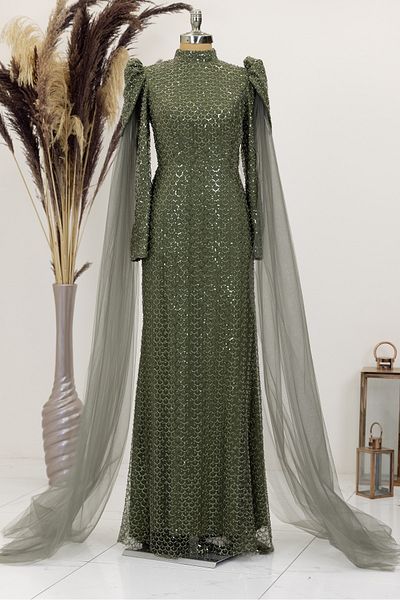 Surikka Noble Hijab Evening Dress with Sleeves Cape