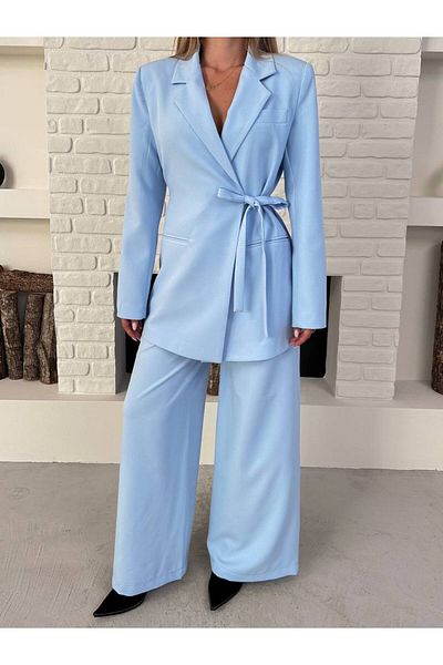 ZF BUTİK Women's Double Belted Blazer Jacket Pants Set