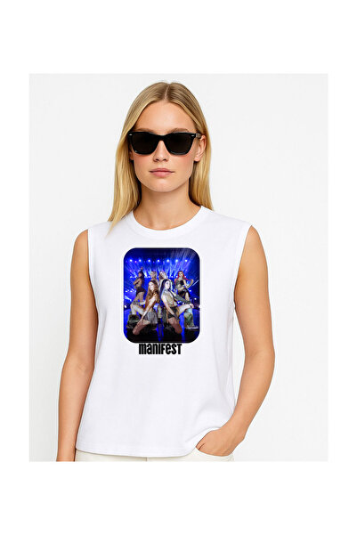 lewibafashion تي شيرت MANIFEST GROUP MANIFEST مطبوع باللون الأبيض بدون أكمام