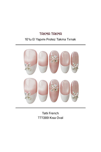 Takma Takma Tekrar Kullanılabilir El Yapımı Protez Takma Tırnak TT1389 - Taşl...