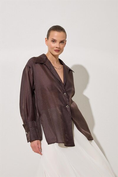 Setre Acı-Kahve Ceket Yaka Dökümlü Gömlek