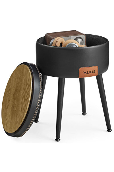 VASAGLE Scaun cu spațiu de depozitare, tapițat cu PU, cu 2 fețe, diametru 32 ...