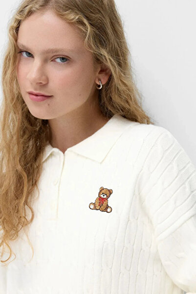 Rawanda Pulover tricotat cu guler polo cu ursuleț brodat