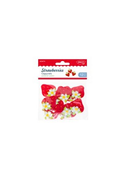 daço Craft Accessory Strawberries, Color Red/Green, Material Plastic, 12 pcs/Set, Dimensions 4x5cm