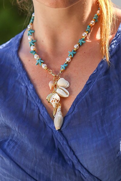 Chiccy Takı Aksesuar Pearl Chain Marine Design Necklace