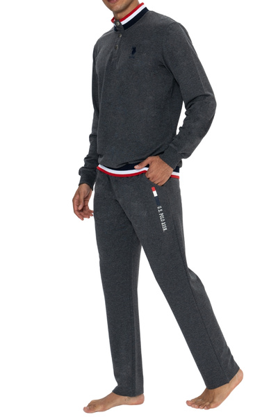 U.S. Polo Assn. Men's Long Sleeve Cotton Stand Collar Pajama Set