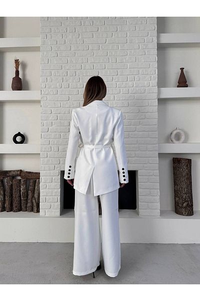 ZF BUTİK Women's Double Belted Blazer Jacket Pants Set