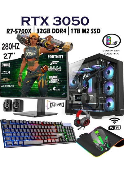 Apphirex REBİRTH X36 Ryzen 7 5700X 32GB 1TB M2 SSD RTX3050 GDDR6 27'' 280HZ C...