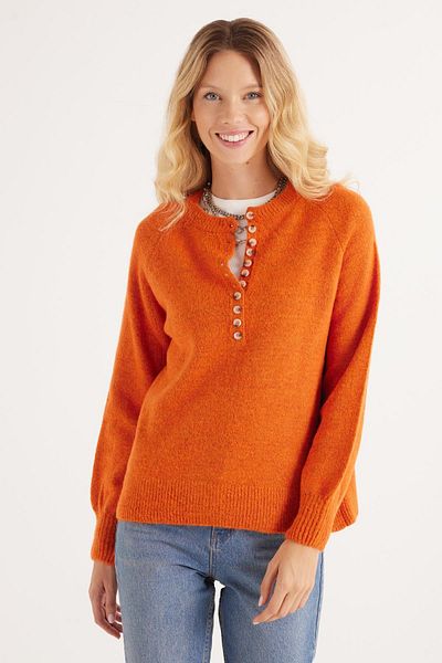 Tudors Women's Oversize Wide Cut Button Collar Tile Sweater
