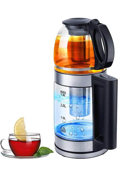 Shopi Toscana U 1.8L Electric Kettle with 0.8L Steam Tea Pot, 2 in 1 Electric Kettle 1500W Multifunction M