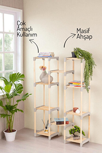Nandy Home 10 Bölmeli Masif Ahşap Düzenleyici Raf – Çok Katlı Depolama ve Organizer Ünitesi
