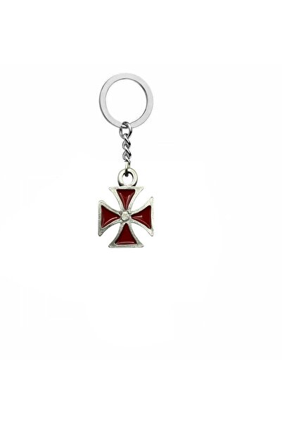 Herşey Nota Red Square Cross Figured Metal Keychain – Unisex Gothic & Alternative Accessory