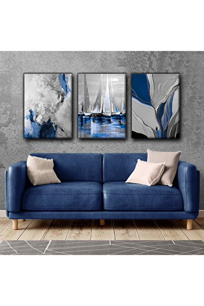 Harikabirev Pictură abstractă și cu barca în culoarea albastru închis și argi...