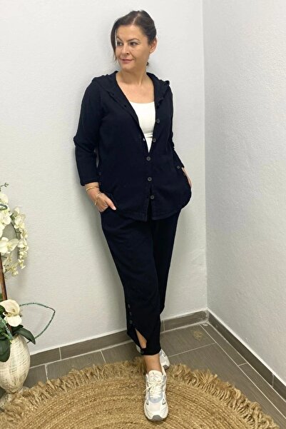 Mia Butik Women's Black Design Sports Linen Suit