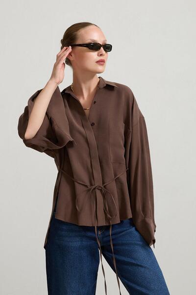 Setre Καφέ πουκάμισο με ζώνη και λεπτομέρεια τσέπης