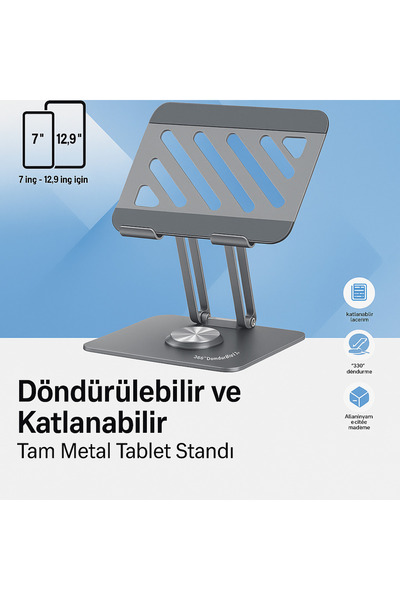 qasul 360 °   Suport rotativ și pliabil din aluminiu pentru tabletă (compatib...