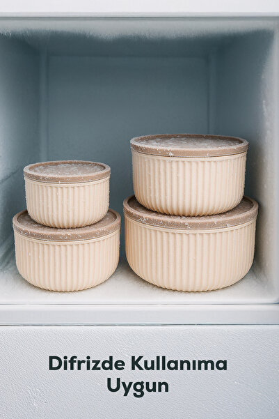 Vienev Set of 12 Striped Round Storage Containers Beige