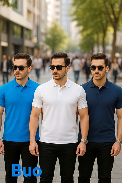 COMBİNE MİCHAİL Men's 3 Pack Basic Loose Polo Neck T-Shirt