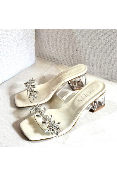 Felisya Butik Leaf Stone Transparent Heeled Evening Dress Shoes-Felisyabutik