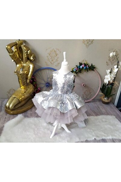 My Baby By Merry Taylor Gümüş Payetli Kız Çocuk için Düğün Nişan Elbisesi