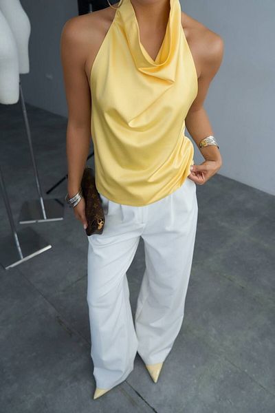 Serpirella Butik Halter Neck Satin Blouse