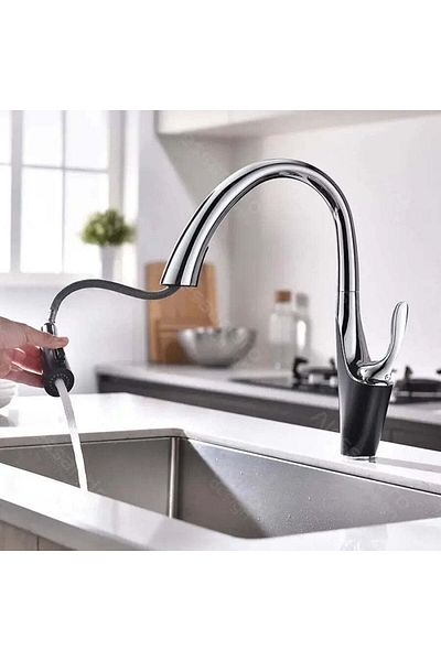 KORMAN TECHNIK Kitchen Faucet with Pull-out Spray, Sanitary Brass, Chrome, W058