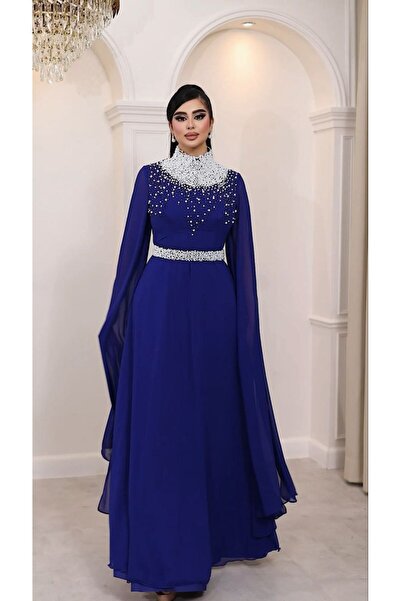 ZENABİYEM Zena Fashion Boncuk Nakışlı Hakim Yaka Kloş Yöresel Abiye