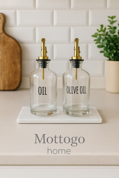 Mottogo Pinterest Gold Headed Oil Pot Set with Marble Base - Waterproof Sticker