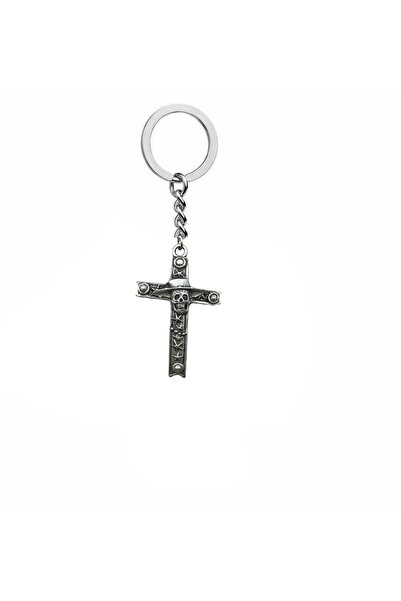 Herşey Nota Breloc din metal cu cruce cu model de craniu și stea – Accesoriu unisex gotic și alternativ