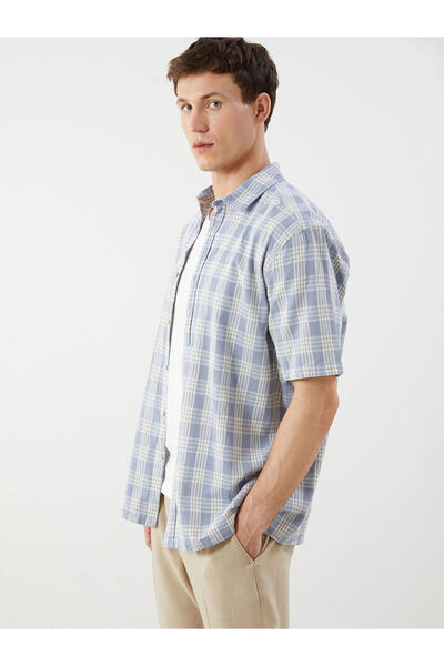 LC Waikiki Ανδρικό καρό κοντομάνικο πουκάμισο με κανονική εφαρμογή