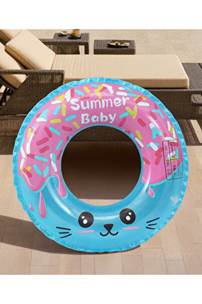 Fab N Funky Kids Donut And Cat Themed Swimming Ring, Durable & Inflatable, 3 Years+, 50 cm (Outer) - Blue