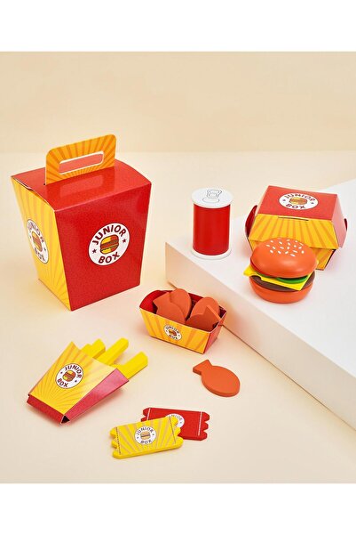 Fab N Funky Wooden Junior Burger Food Box Play Set, Colorful, 3 Years+, 15 x 15 x 17 cm, Multicolor - 26 Pieces