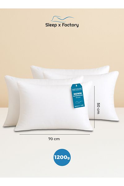 Sleep x Factory Premium Cotton Hotel Pillows – 4-Pack – Microfiber Fill – 1200g – Ultra Soft & Supportive