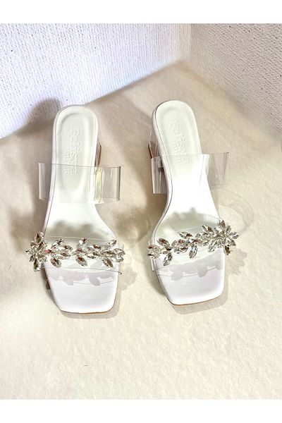 Felisya Butik Leaf Stone Transparent Heeled Evening Dress Shoes-Felisyabutik