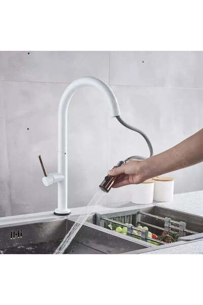 KORMAN TECHNIK Kitchen Faucet with Pull-out Spray, Sanitary Brass, White, CF/1035/A