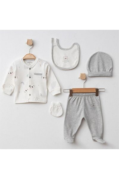 Aziz Bebe 5334 Baby Boy Ecru 5-Piece Hospital Release